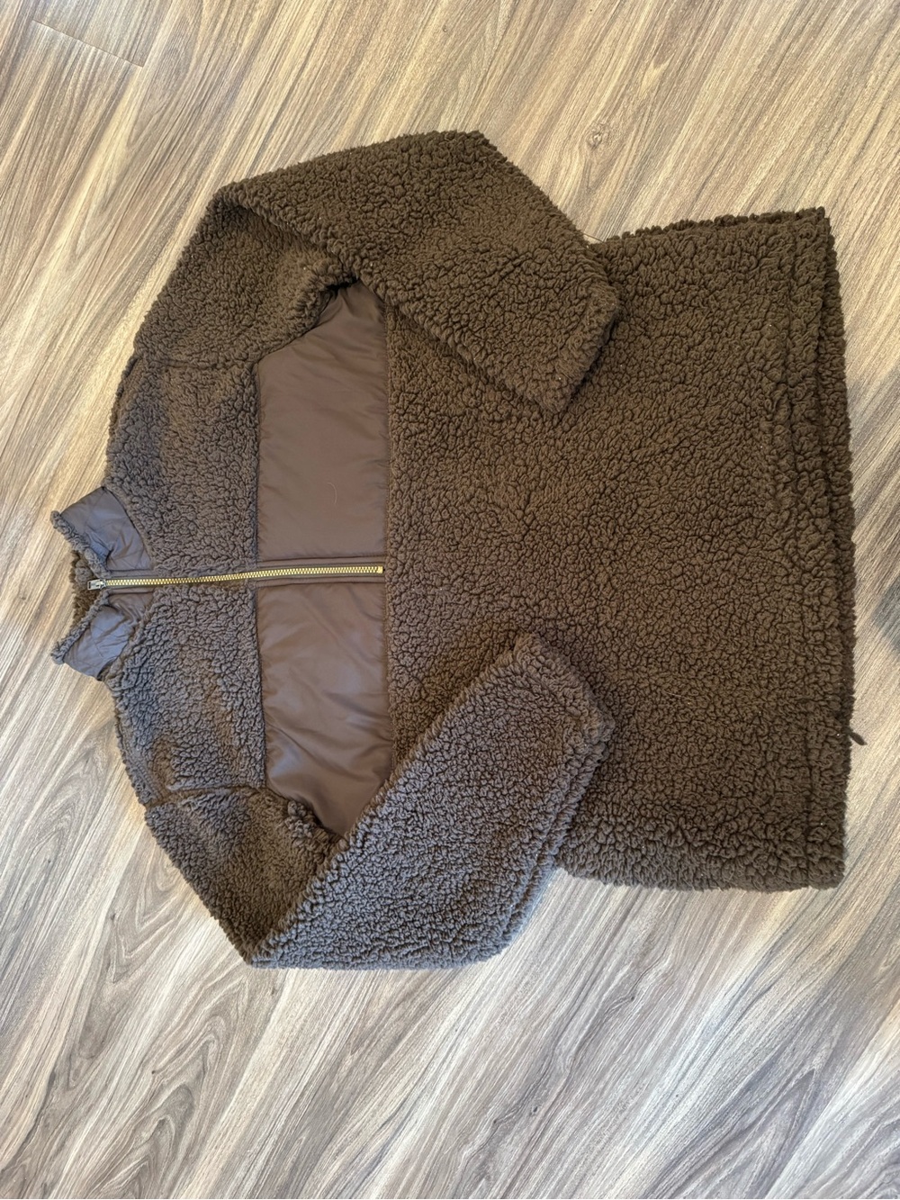 Vintage Brown Teddy Sherpa Jacket with Quilted Front Panel